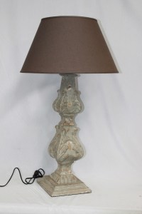 French Wooden Lampbase Shade Distressed Le Forge Bedside